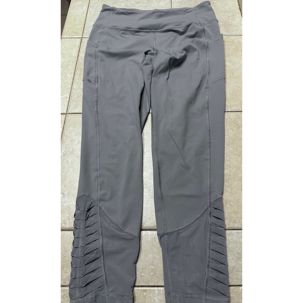 Victoria Sport Knockout Gray Ruched Mesh Crop Leggings Pockets Womens Large